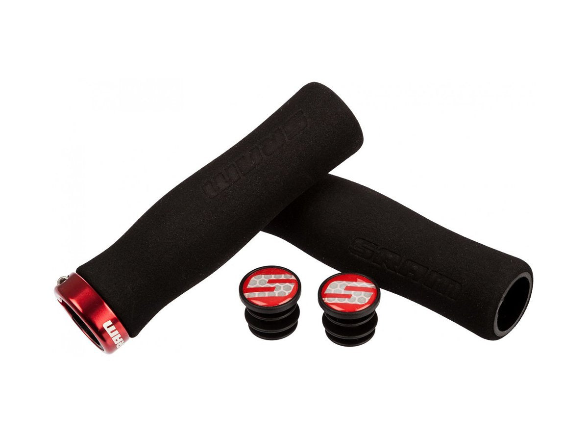 SRAM Contour Foam Locking MTB Grips - Black-Red Black - Red  