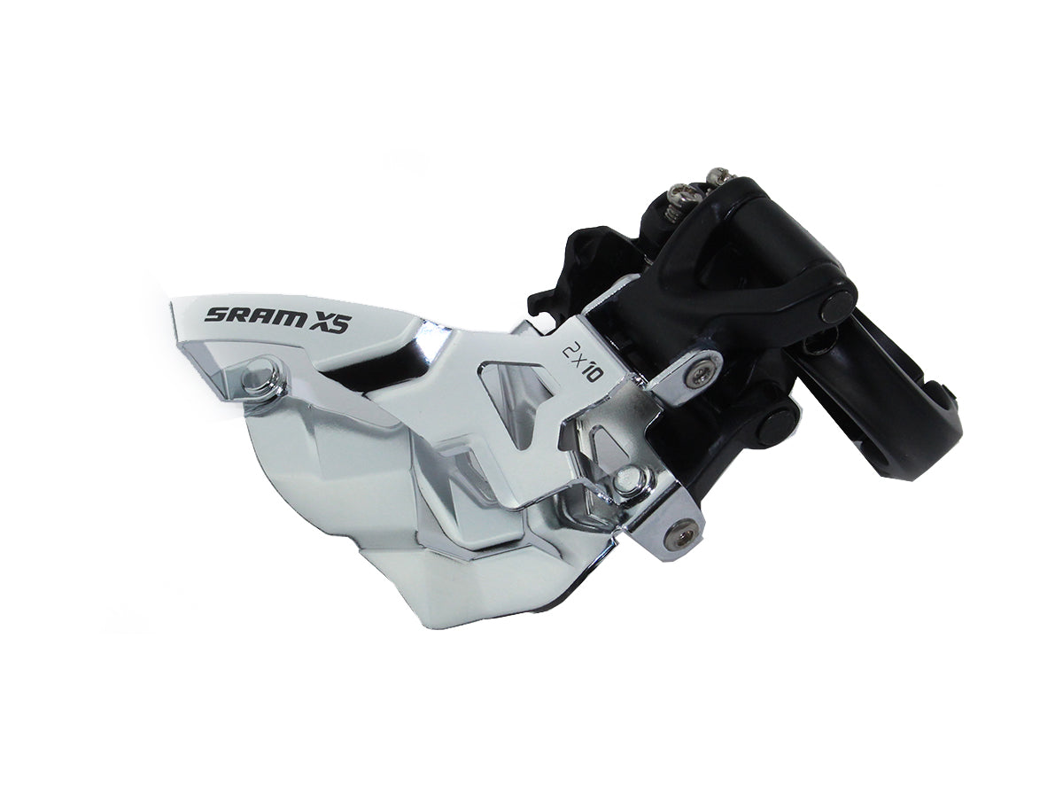 SRAM X5 2x10 High Clamp Front Derailleur Silver 34.9mm Only - No Clamp Shims High clamp