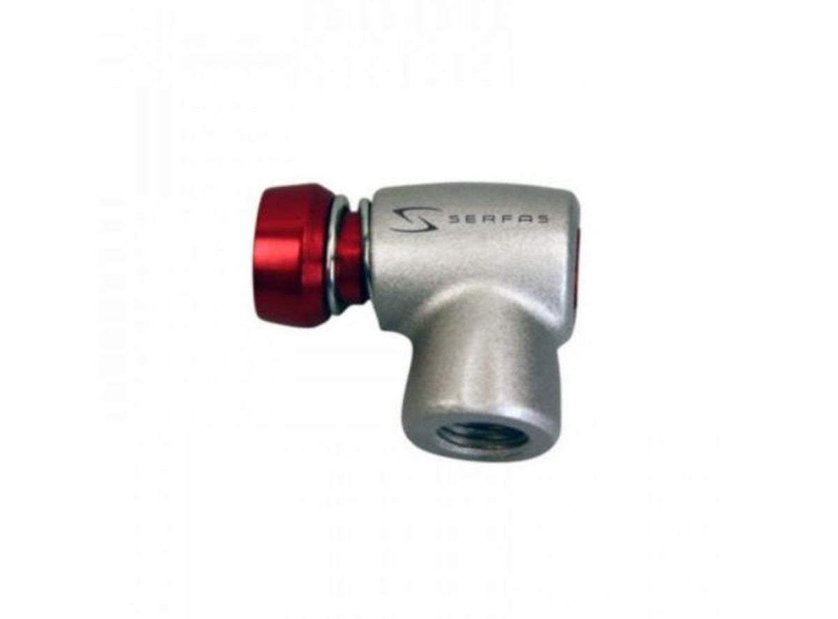 Serfas Mikroblast CO2 Inflator Head - MB-3N Gray - Red Fits Threaded C02 - Presta 