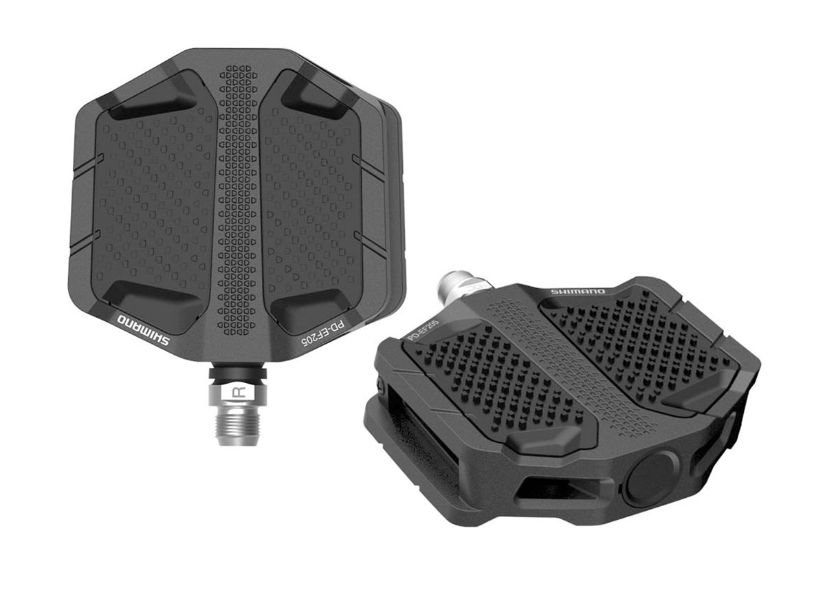 Shimano EF205 E-Bike Flat Pedals - Black Black No Reflector - With Friction Plate 