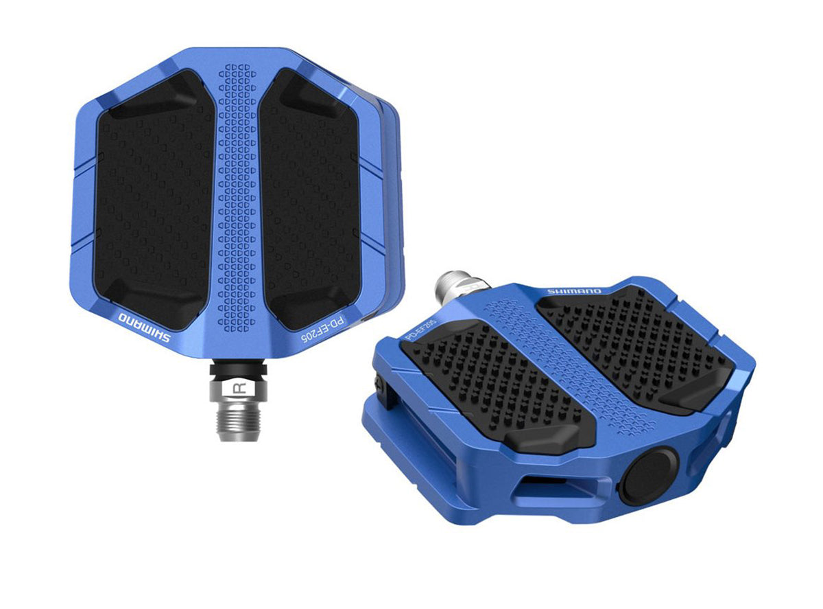 Shimano EF205 E-Bike Flat Pedals - Blue Blue No Reflector - With Friction Plate 