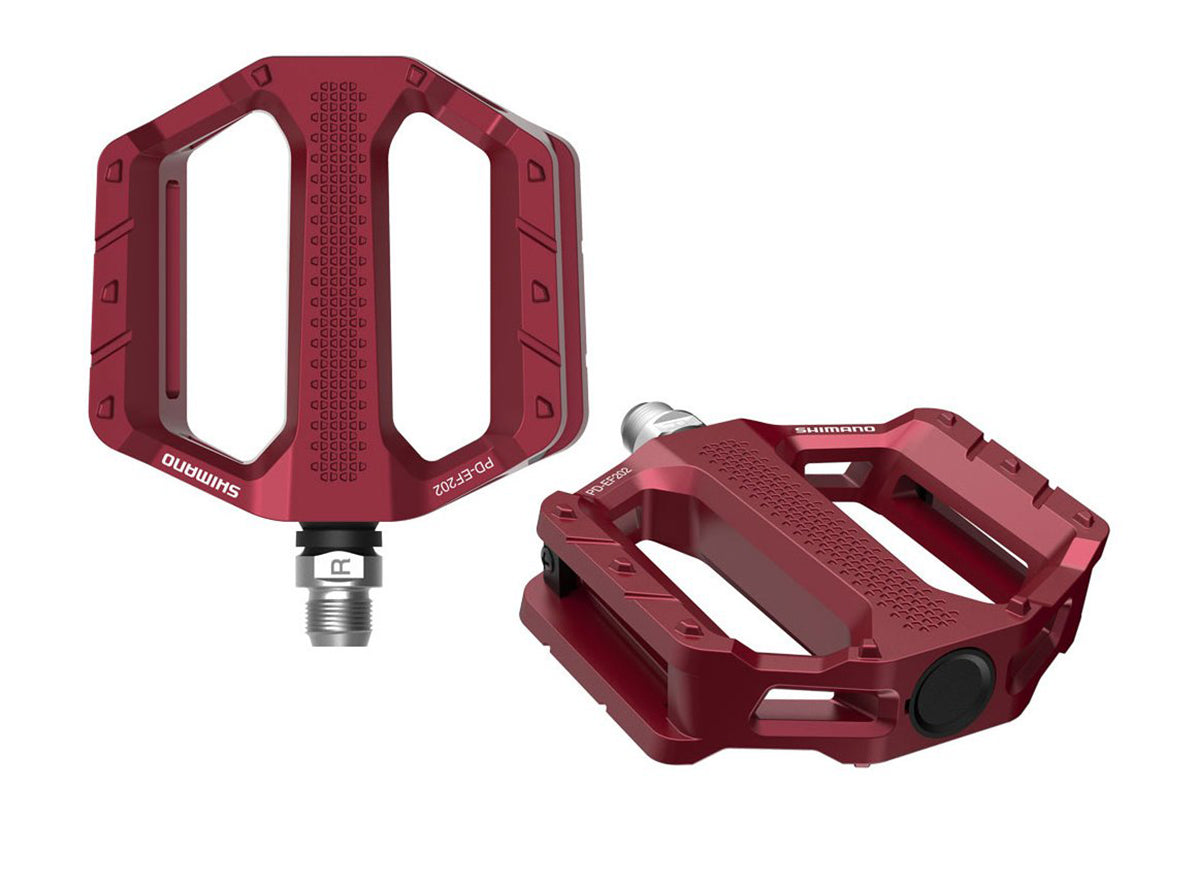 Shimano EF202 E-Bike Flat Pedals - Red-Black Red - Black No Reflector 