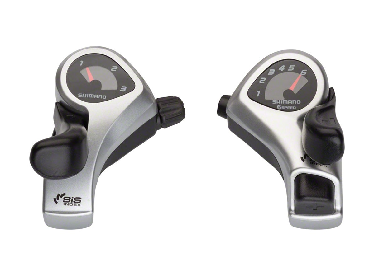 Shimano Tourney TX50 3x6 Spd Thumb Shifter Set Silver Pair 