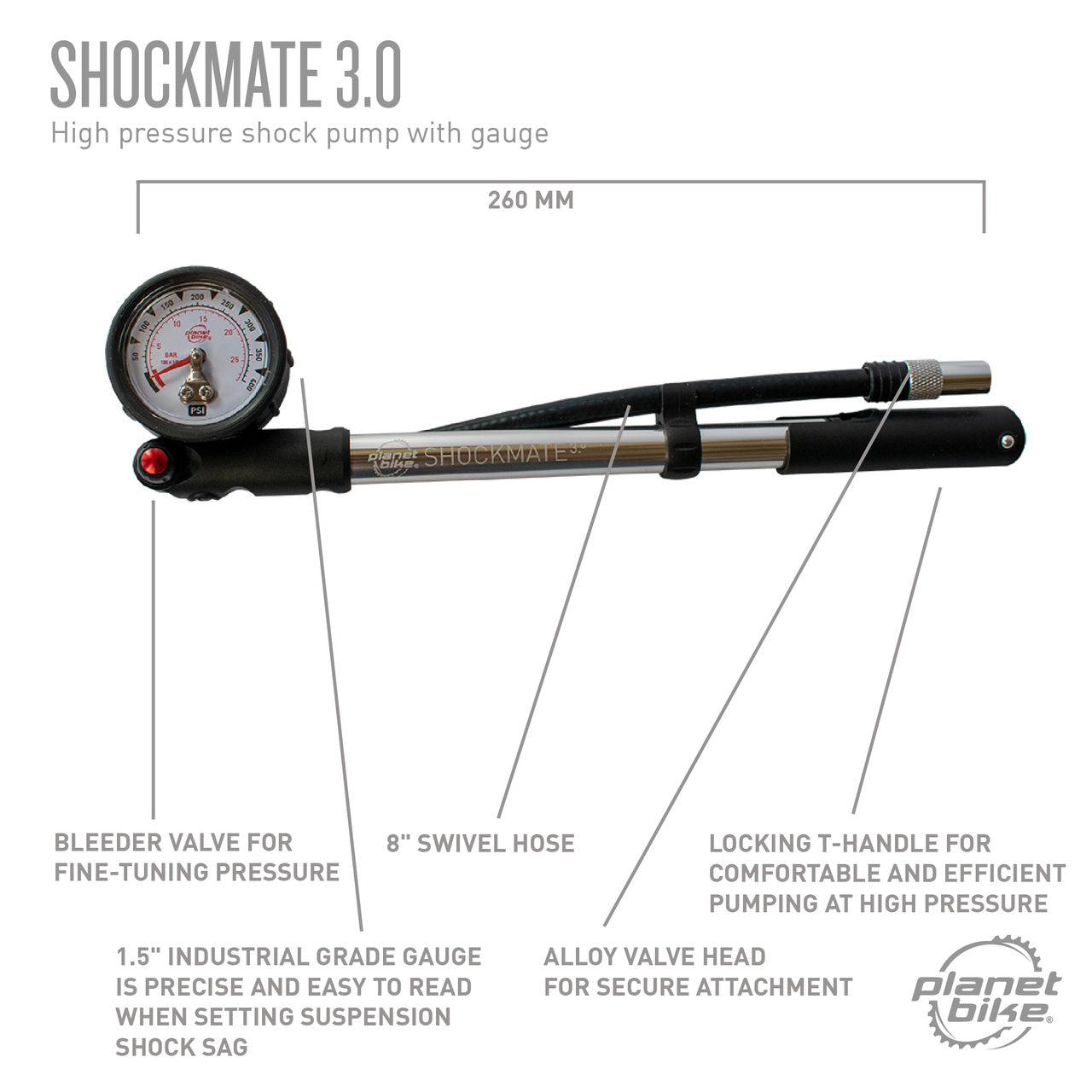 Planet bike Shockmate 3.0 High/Low Pressure Suspension Pump