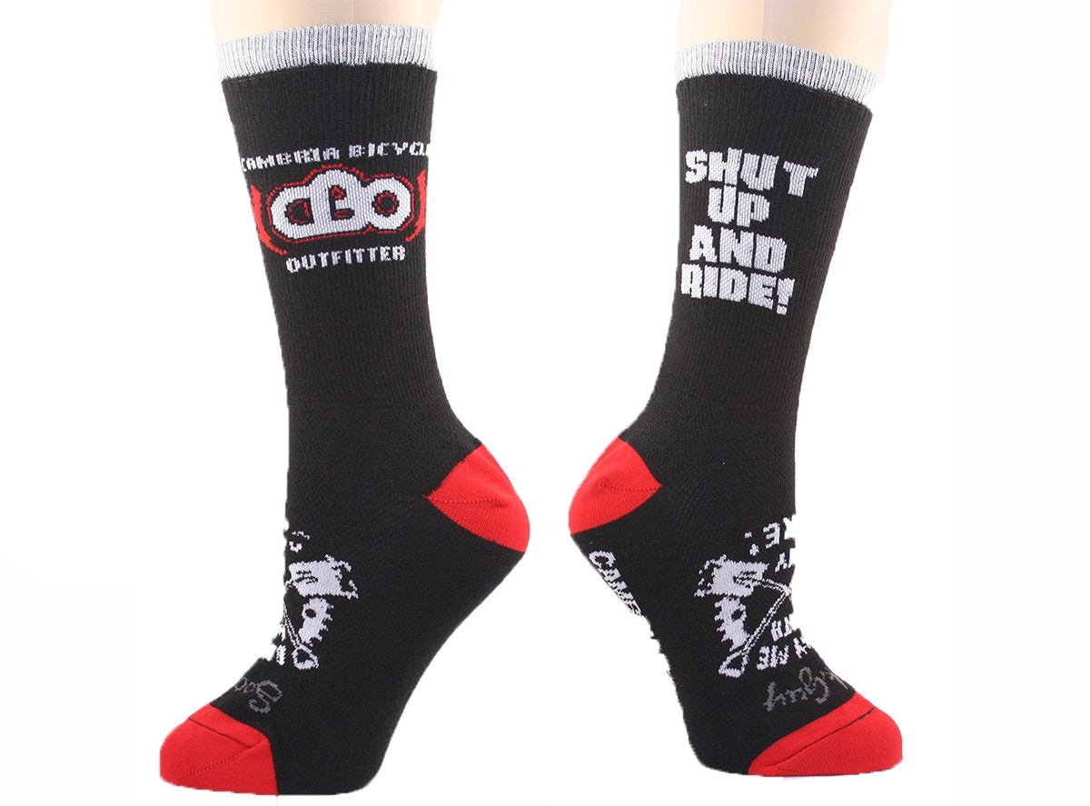 SockGuy Classic 6" Crew Cuff - Shut Up And Ride - Black Black Small/Medium Fits EU 37-42