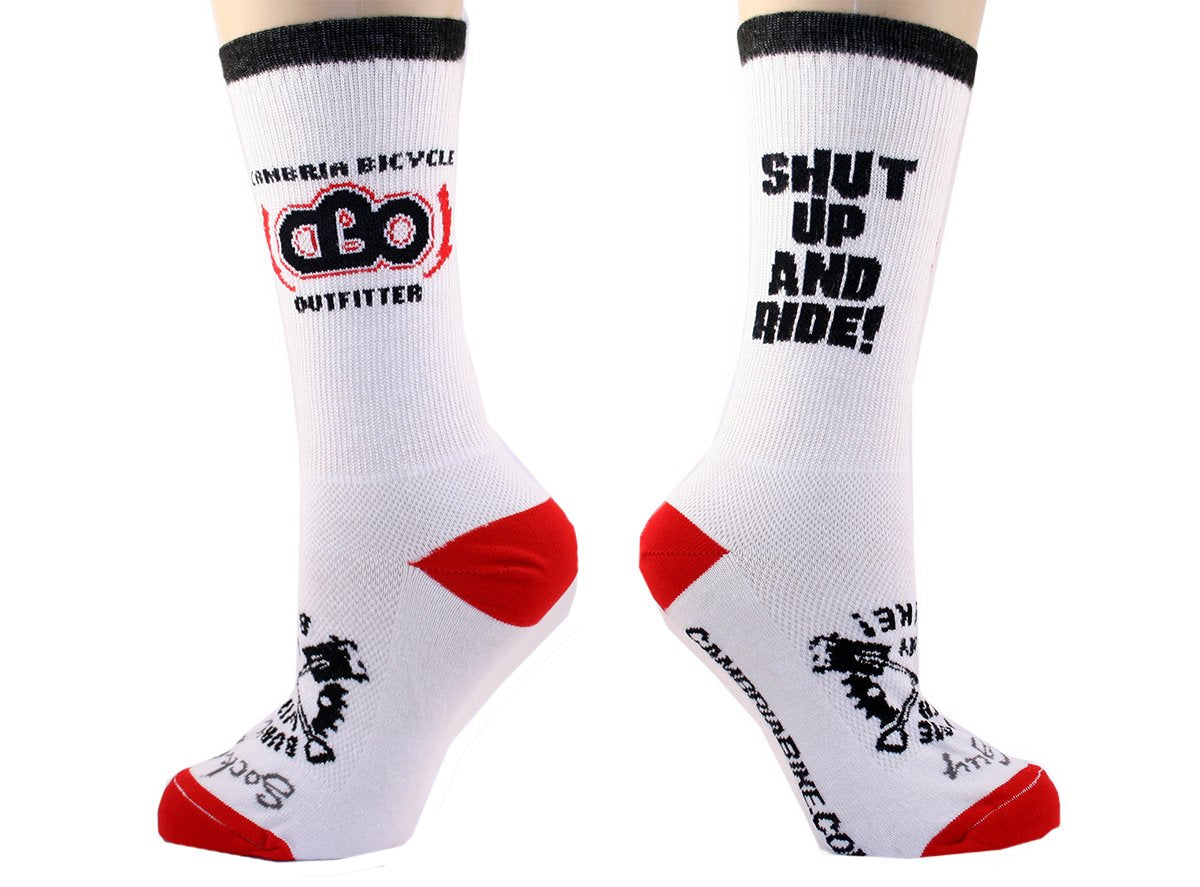 SockGuy Classic 6" Crew Cuff - Shut Up And Ride - White White Small/Medium Fits EU 37-42