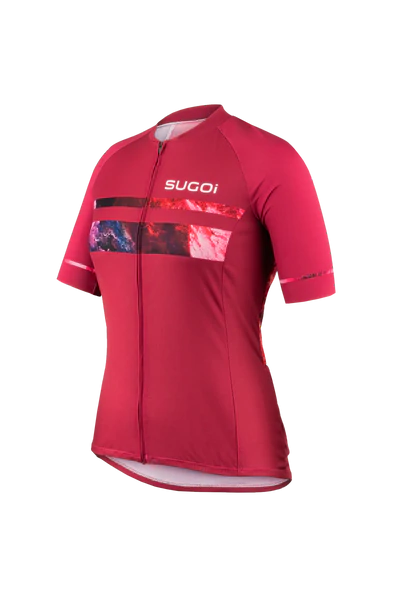 Sugoi Evolution Zap 2 Short Sleeve Jersey - Womens - Cherry Blossom Red-Thunder Sky