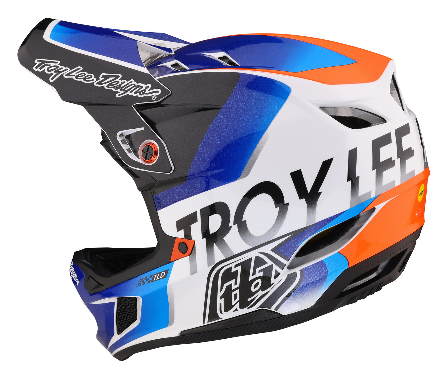 Troy Lee Designs D4 Composite Full Face Helmet with MIPS - Qualifier - White-Blue - 2023