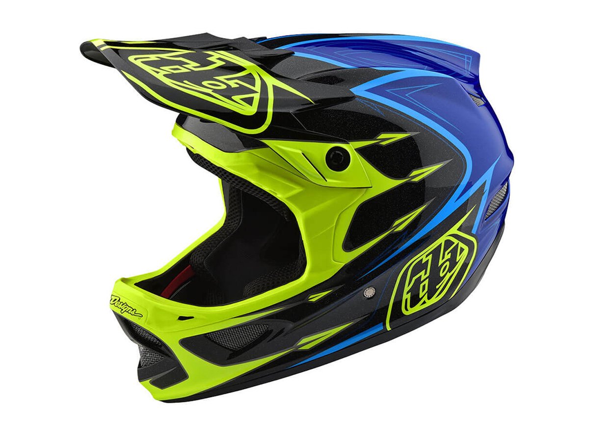 Troy Lee Designs D3 Composite Full Face Helmet - Corona Flo Yellow-Blue - 2018 Corona Flo Yellow - Blue Medium 