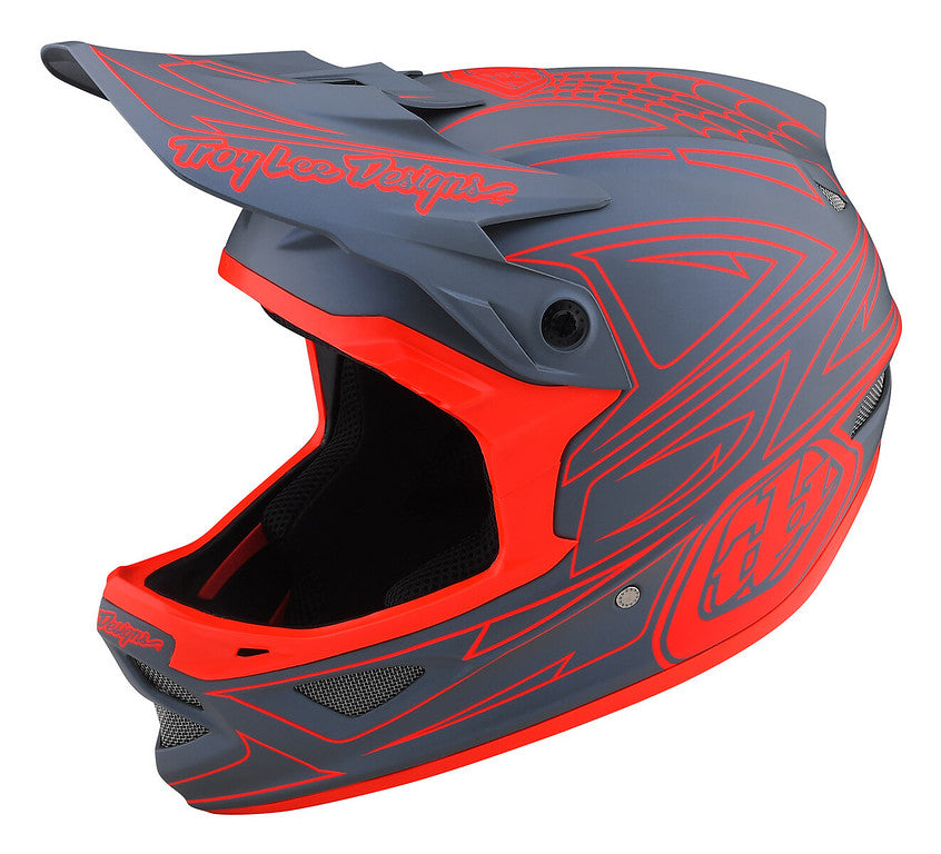 Troy Lee Designs D3 Fiberlite Full Face Helmet - Spiderstripe - Gray-Red Gray - Red X-Small 