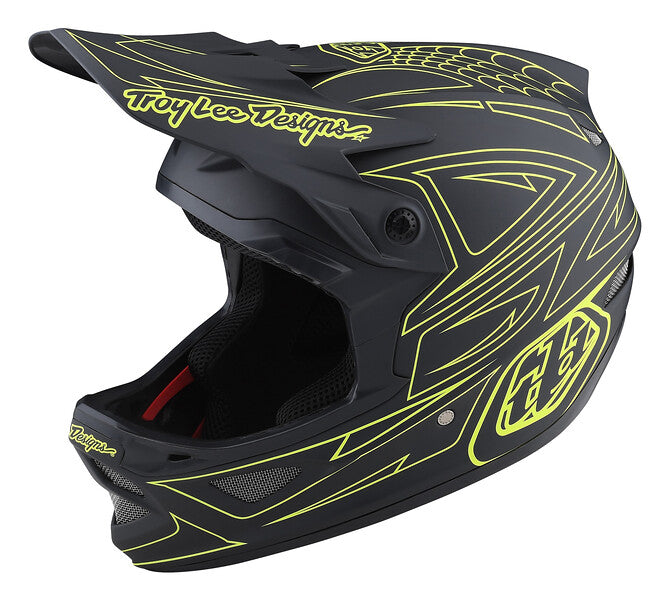 Troy Lee Designs D3 Fiberlite Full Face Helmet - Spiderstripe - Gray-Yellow Gray - Yellow X-Small 