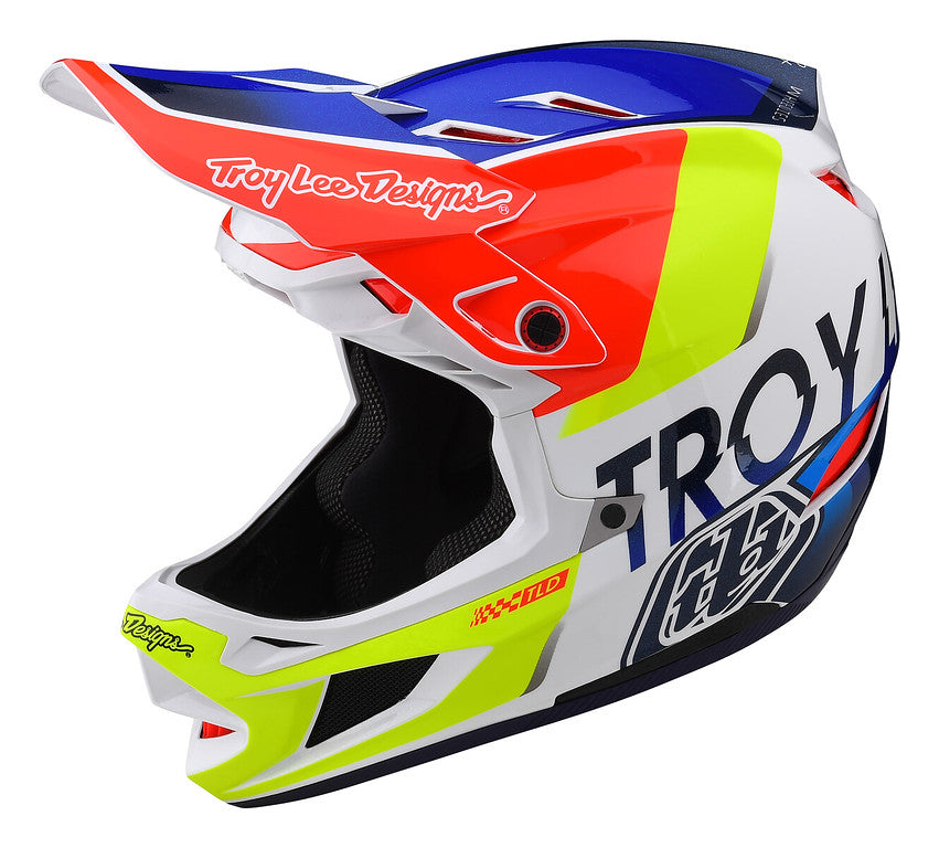 Troy Lee Designs D4 Composite Full Face Helmet - Qualifier - White-Blue - 2022 White - Blue X-Small 