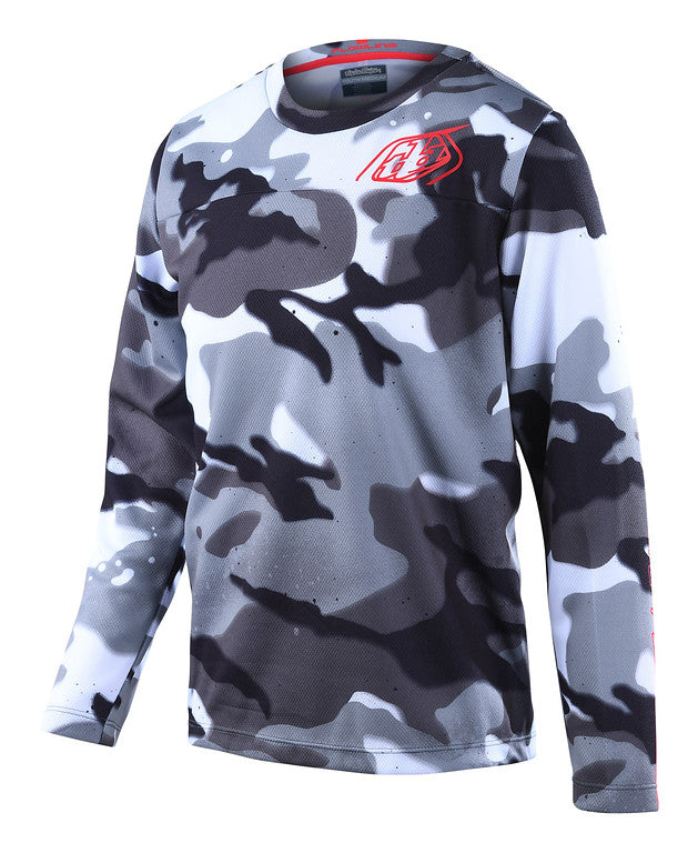 Troy Lee Designs Flowline Long Sleeve MTB Jersey - Youth - Spray Camo - White - 2022 White X-Small 