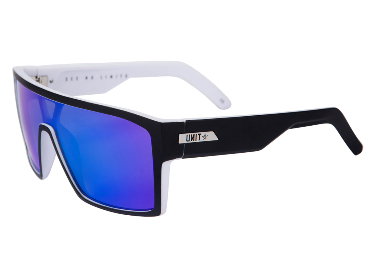 Unit Command Polarised Sunglasses - Black-White-Blue Mirror Black - White - Blue Mirror Lens  