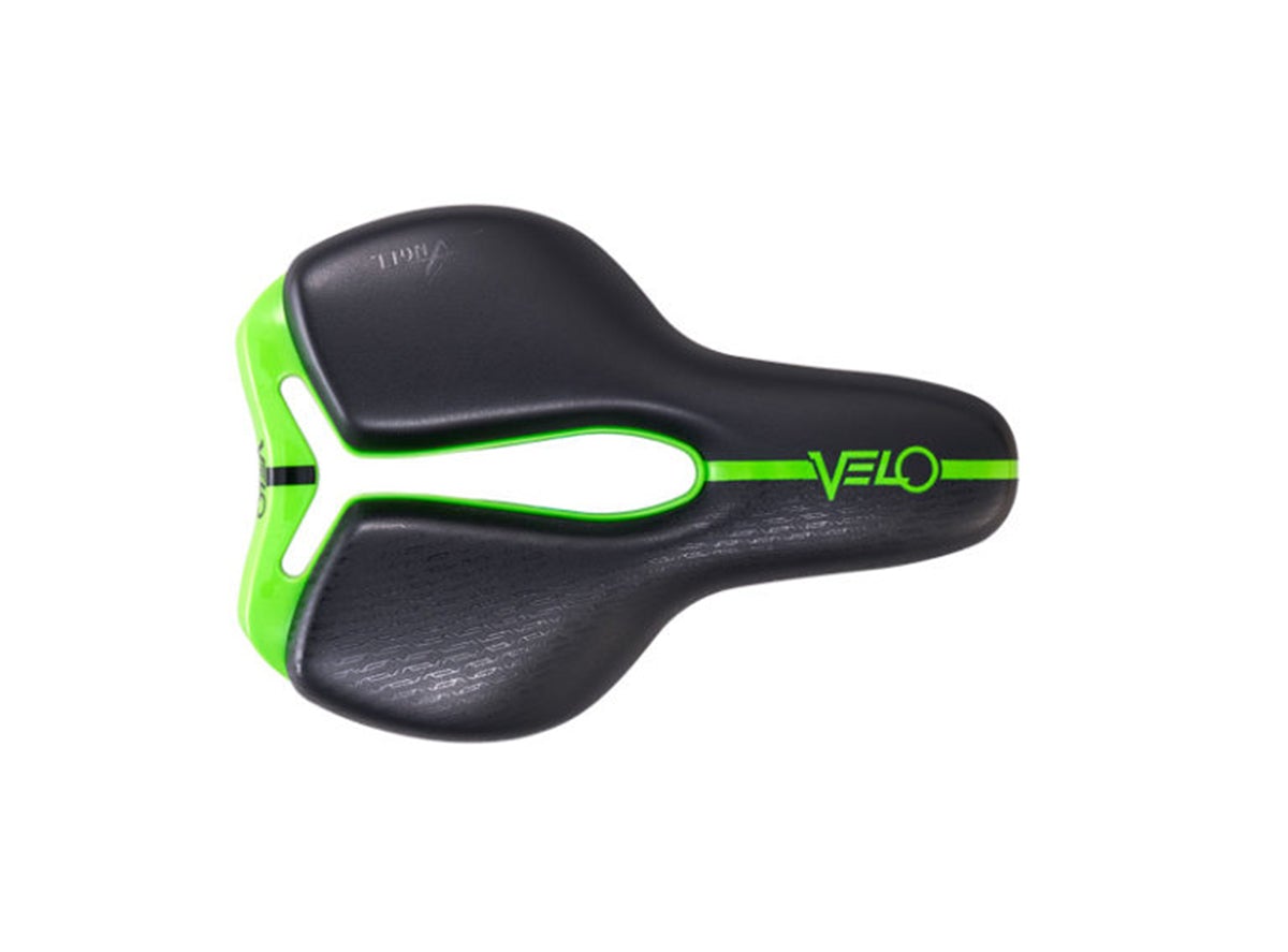 Velo Little Angel Saddle - 137mm - Black-Green Black - Green Steel Rail 