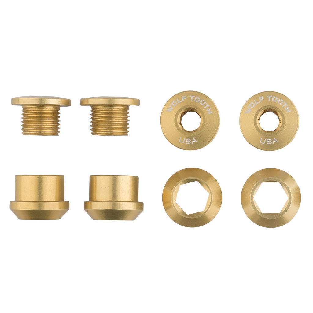 Wolf Tooth Components Chainring Bolt & Nut Set - 6mm - Gold Gold Set Of 4 - 8 Pieces 