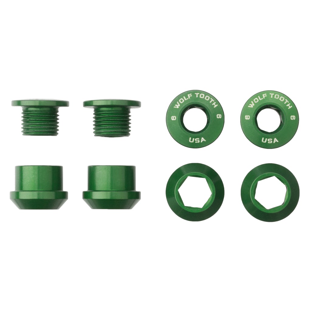 Wolf Tooth Components Chainring Bolt & Nut Set - 6mm - Green Green Set Of 4 - 8 Pieces 