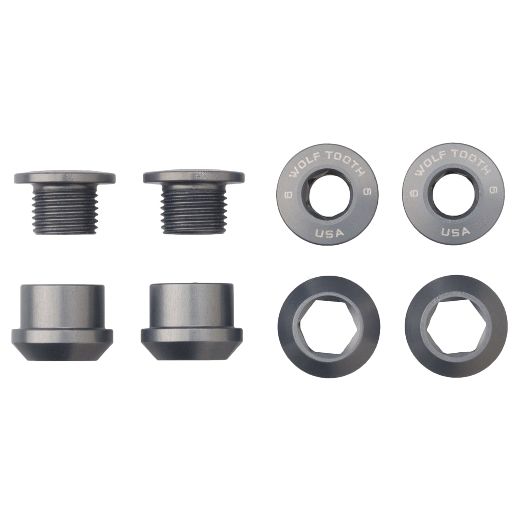 Wolf Tooth Components Chainring Bolt & Nut Set - 6mm - Gunmetal Gunmetal Set Of 4 - 8 Pieces 