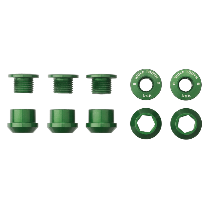 Wolf Tooth Components Chainring Bolt & Nut Set - 1X - Green Green 6mm - 5 Pcs 