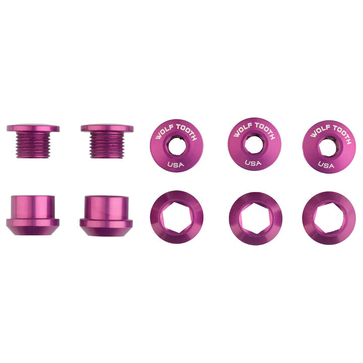 Wolf Tooth Components Chainring Bolt & Nut Set - 1X - Purple Purple 6mm - 5 Pcs 