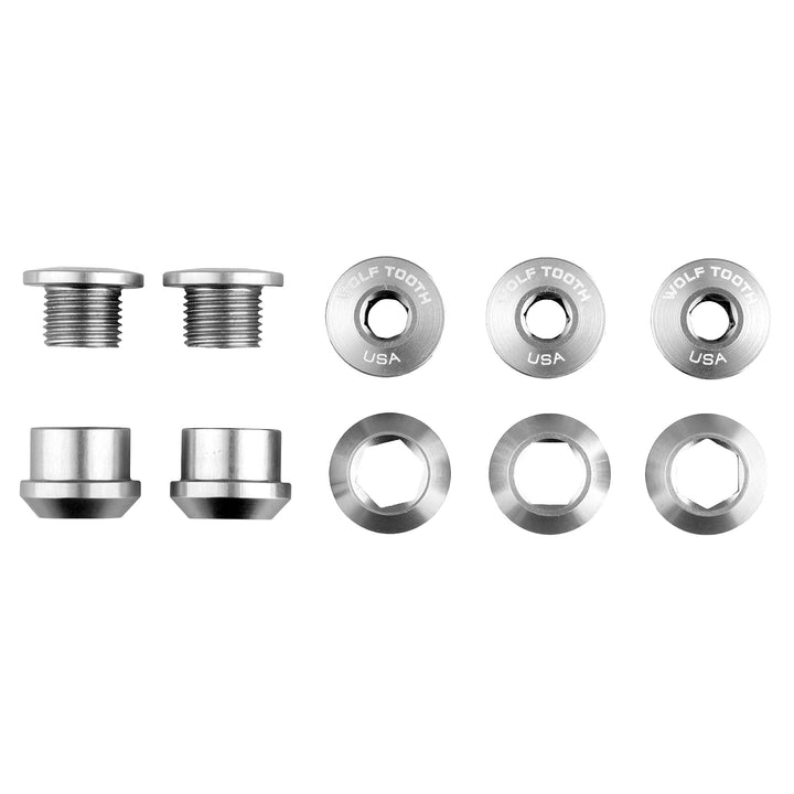 Wolf Tooth Components Chainring Bolt & Nut Set - 1X - Silver Silver 6mm - 5 Pcs 