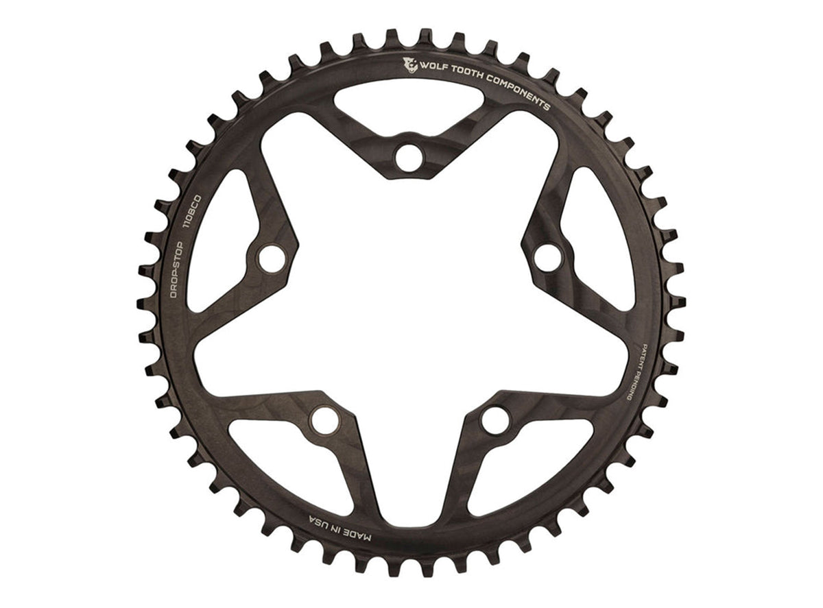 Wolf Tooth Components Drop-Stop 110 BCD Flat Top Cyclocross/Road Chainring - Black Black 34t Drop-Stop B