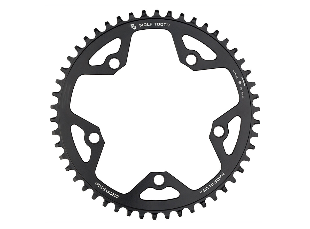 Wolf Tooth Components Drop-Stop 130 BCD Flat Top Cyclocross/Road Chainring - Black Black 38t Drop-Stop B