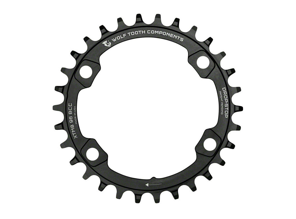 Wolf Tooth Components Drop Stop 96 BCD Shimano XT M8000/SLX M7000 12 Spd Chainring - Black Black 32t 