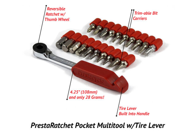 PrestaCycle PrestaRatchet Multi-Tool with 20 Bits - Red-Silver