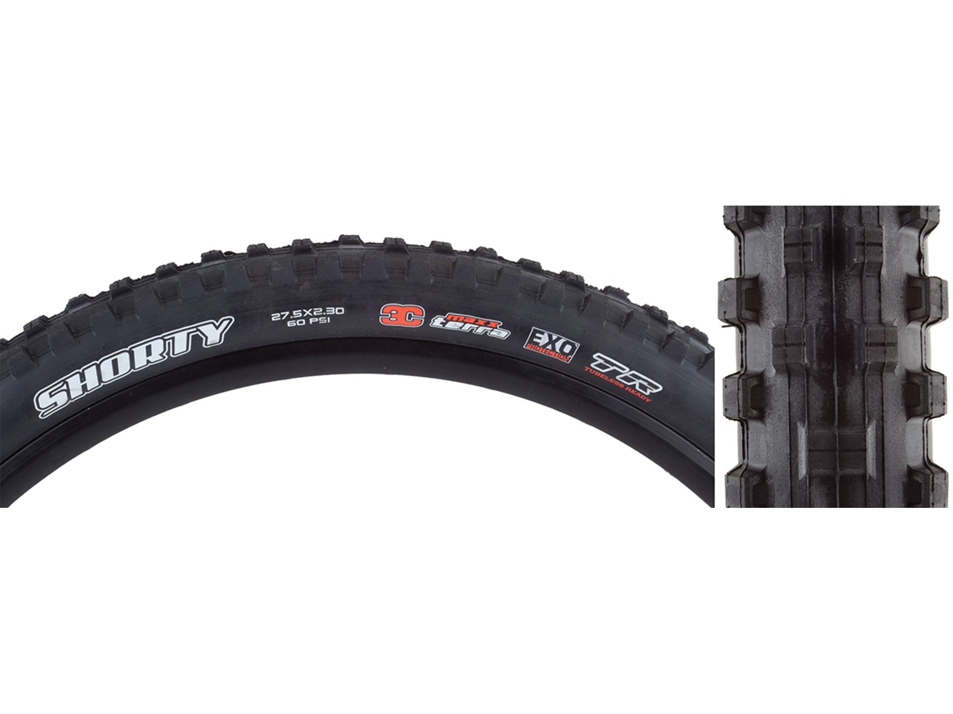 Maxxis Shorty 27.5" Folding MTB Tire - EXO Black 2.3" (3C)MaxxTerra - (TR)Tubeless Ready - (EXO)EXO Sidewall - 60TPI